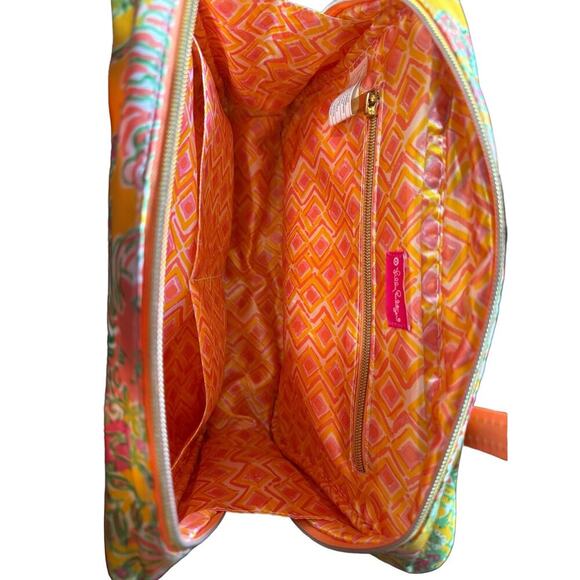 Lilly Pulitzer NWOT Travel Makeup Bag Tropical Lion Design Print Yellow Orange - Picture 7 of 8
